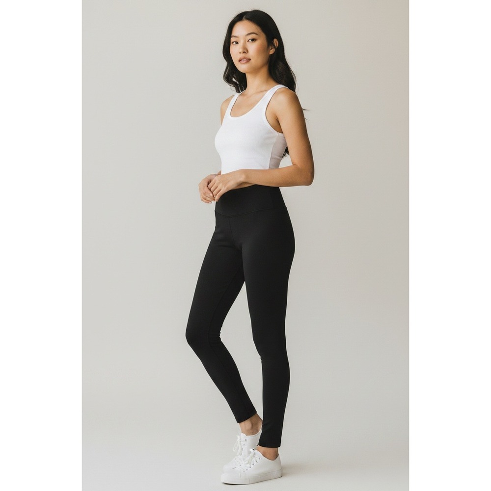 A New Day Womens Black High Waisted Leggings Size L Stretch Casual Yoga Pants